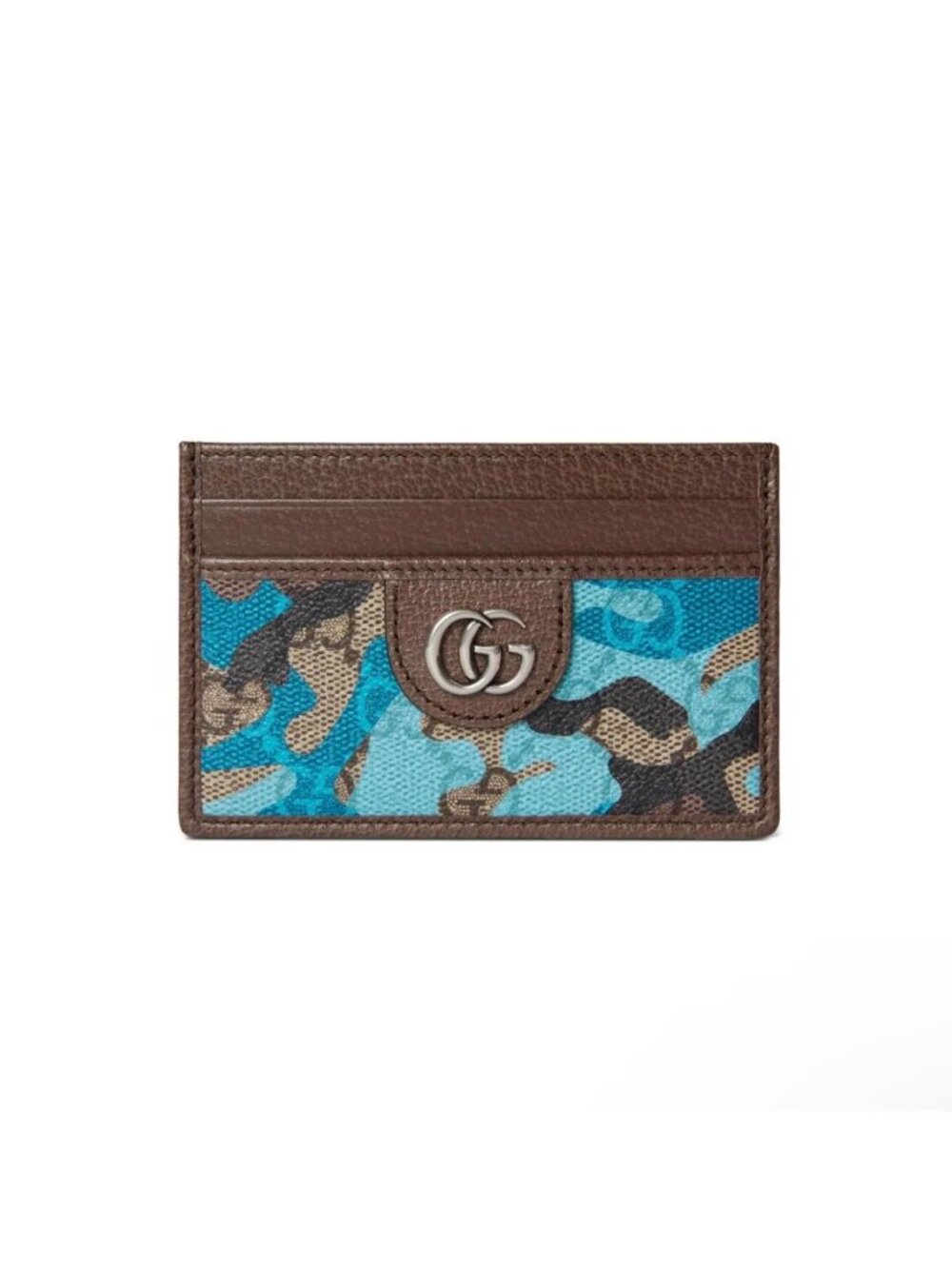 Gucci Camouflage Marbled GG Monogram Canvas Leather Card Case Brown Blue 834795